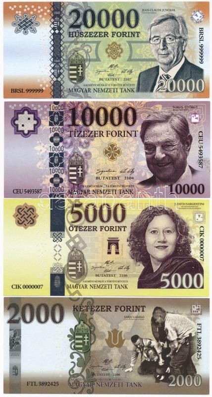 2018. 'Soros pénz' 500Ft (2x) + 1000Ft + 2000Ft + 5000Ft + 10.000Ft + 20.000Ft fantázia bankjegy T:I,I-