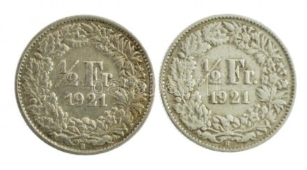 Svájc 1921B 1/2Fr Ag (2x) T:2- patina Switzerland 1921B 1/2 Franc Ag (2x) C:VF patina Krause KM#23