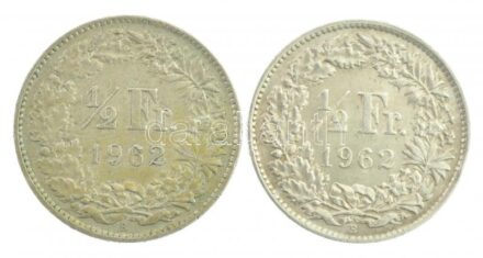 Svájc 1962B 1/2Fr Ag (2x) T:2 patina Switzerland 1962B 1/2 Franc Ag (2x) C:XF patina Krause KM#23