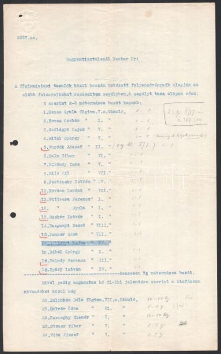 1924-1938 gróf Zichy Gyula (1871-1942) pécsi püspök, kalocsai érsek 2 db saját kezűleg aláírt levele; az egyik gimnáziumi tanulók segélyezése (mint kalocsai apostoli kormányzó), a másik papnövendék elbocsátása, alumnusok