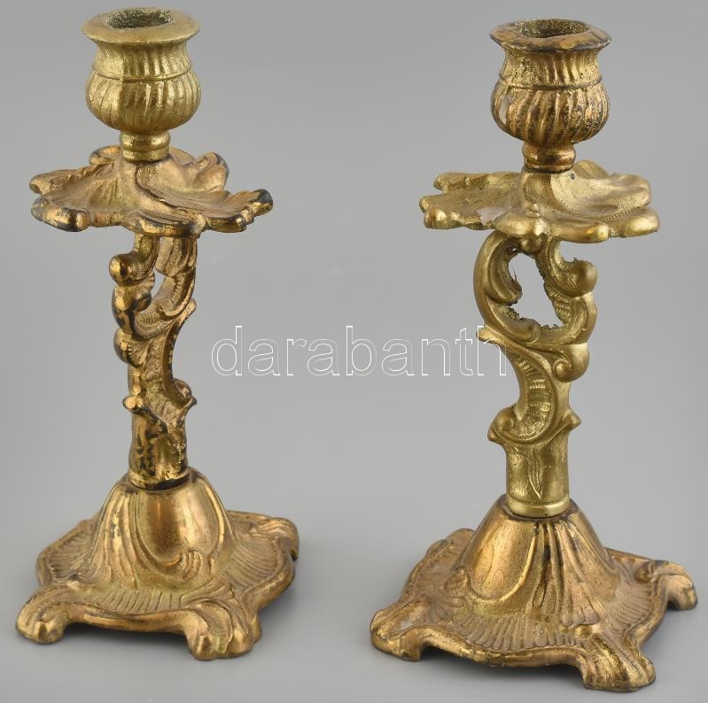 Réz gyertyatartó pár, kopásnyomokkal, m:20cm