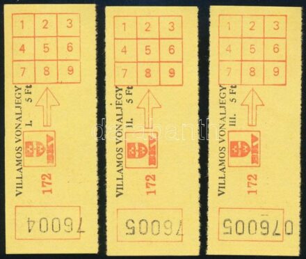cca 1960-1980 3 db használatlan BKV villamos vonaljegy