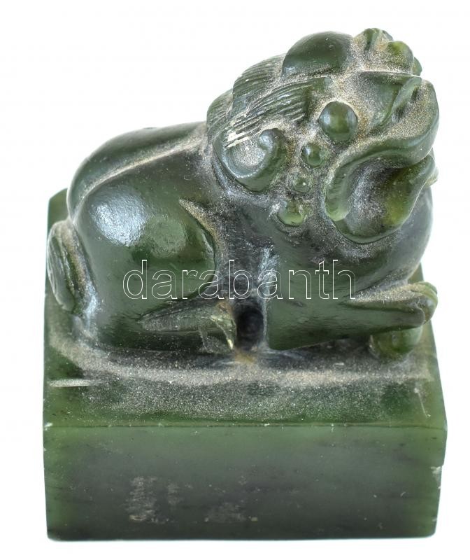 Pho kutyát ábrázoló régi, kínai pecsétnyomó. faragott jade kő 5 cm / Pho dog Chinese jade seal maker - Image 2