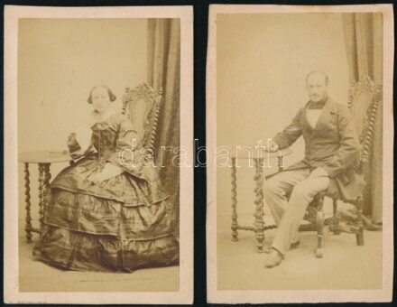 cca 1865 Egy müncheni kormánytanácsos és neje, 2 db keményhátú fotó Franz Neumayer müncheni műterméből, 9,5×6 cm