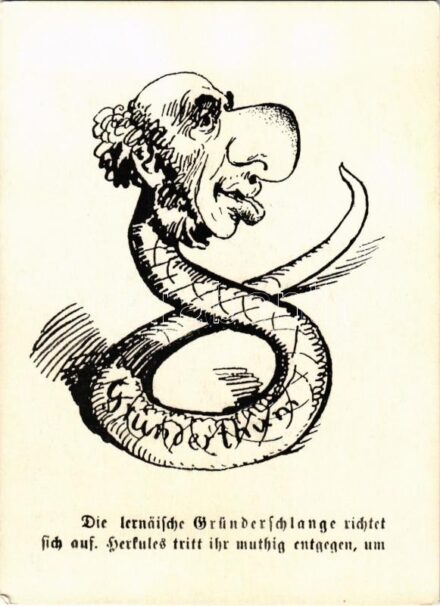 Gründerthum. Die lernäische Gründerschlange richtet sich auf. Herkules tritt ihr muthig entgegen, um. Wilhelm und Bertha v. Baensch-Stiftung / German antti-Semitic propaganda art. Judaica (EK)