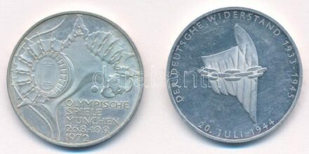 NSZK 1972G 10M Ag 'Müncheni Olimpia - Spirál' + Németország 1994A 10M Ag 'Német Ellenállás 1933-1945' T:1- (PP,BU) patina FRG 1972G 10 Mark Ag 'Münich Olympics - Spiral' + Germany 1994A 10 Mark Ag 'German Resistance 1933-1945' C:AU (PP,BU)