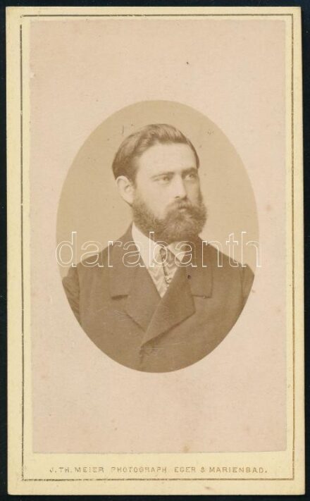 cca 1880 Férfiportré, keményhátú fotó Meier (Eger, Marienbad) műterméből, 10,5×6,5 cm