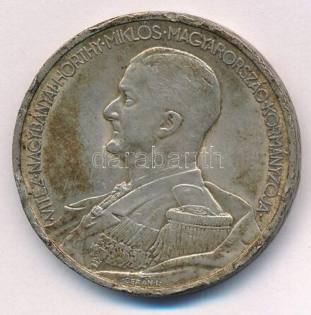 1939. 5P Ag 'Horthy balra' T:2 patina, több ph. Adamo P8.1
