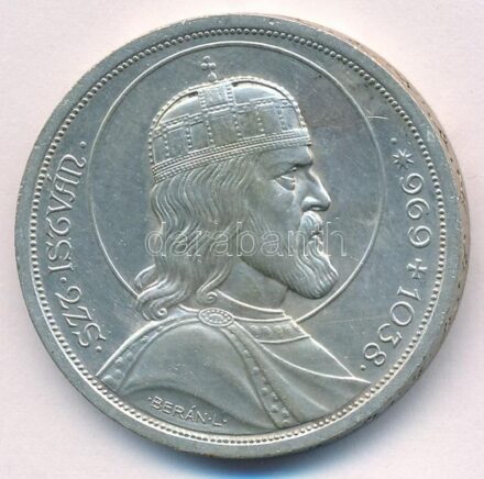1938. 5P Ag 'Szent István' T:2 patina Adamo P8.1