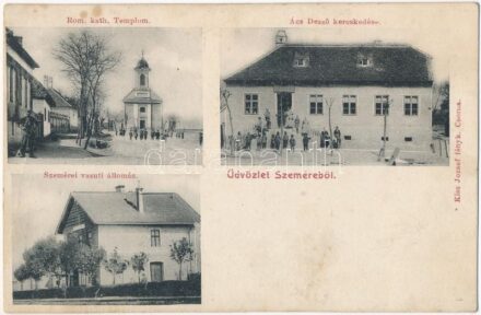 1912 Répceszemere, Répcze-Szemere; Római katolikus templom, Vasútállomás, Ács Dezső üzlete. Kiss József fényképész (r)