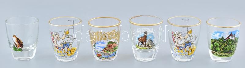 6 db likőrös pohár, klf. mintával, hibátlan, m:5cm