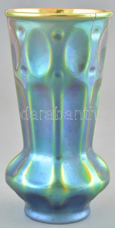 Zsolnay eozin váza, repedt, jelzett, m:16,5cm