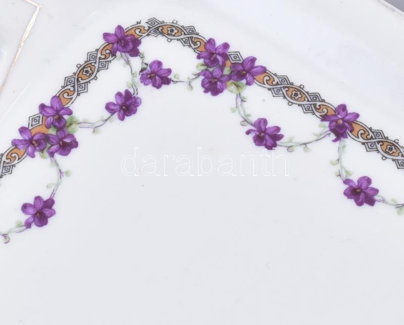 Régi cseh szendvicses tál, részben kézzel festett, jelzett, kopott, 40x17cm - Image 2