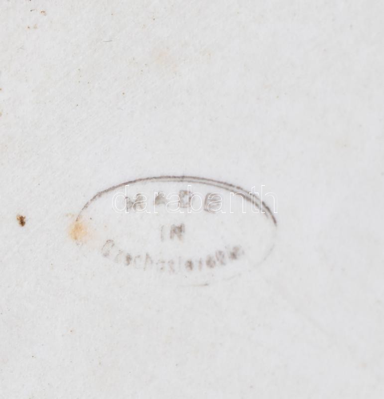 Régi cseh szendvicses tál, részben kézzel festett, jelzett, kopott, 40x17cm - Image 3