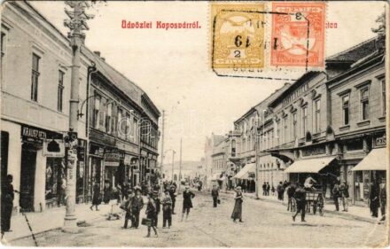 1911 Kaposvár, Korona utca, Korona szálloda, Krausz Géza üzlete, könyvnyomda. Kiadja Szabó Lipót 2541. TCV card (EK)
