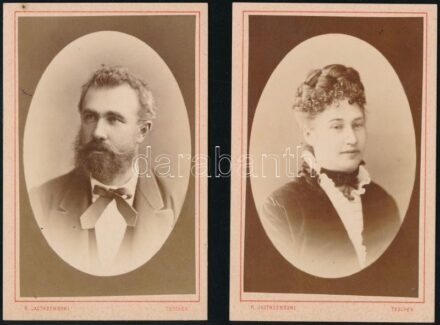 cca 1880 Kadlik Károly és neje, 2 db keményhátú fotó Jstrzembski tescheni műterméből, 10,5×6,5 cm