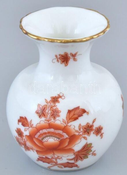 Herendi Terus Rust mintás porcelán vázácska. Kézzel festett, jelzett, minimális kopással. 6,5 cm