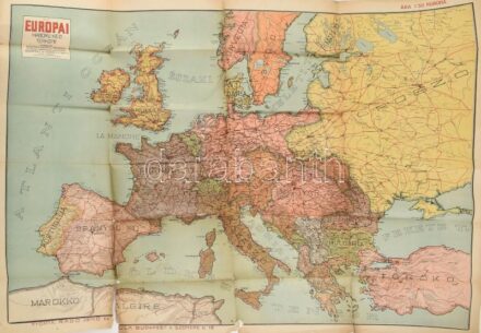 cca 1914-1918 Európai háború kézi térképe,1:250.000, Bp., Rózsavölgyi és társa,(Radó Jenő-ny.),sérült, rossz állapotban, a sérülések mentén hiányokkal, foltos, a hátoldala jegyzetelt, 77x110 cm