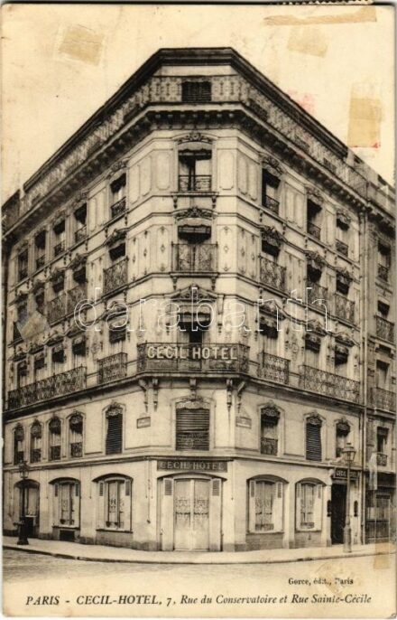1911 Paris, Cecil Hotel. Rue du Conservatoire et Rue Sainte-Cécile (glue marks)