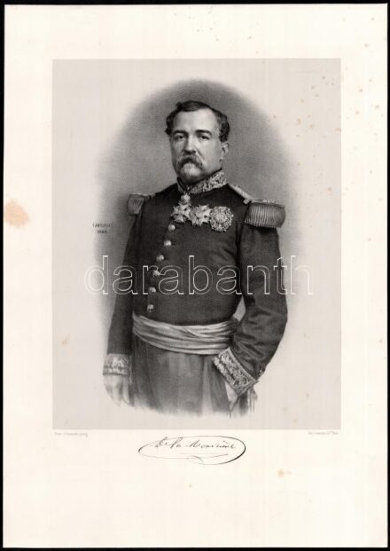 Christophe Léon Louis Juchault de Lamorici?re (1806-1865) francia tábornok portréja, 1866. Litográfia, papír, jelzett a litográfián. Kissé foltos. 27x21 cm