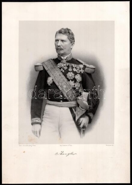 Hermann Kanzler (1822-1888) német tábornok, a Pápai Állam hadseregének parancsnoka, Paris, Lemercier & Cie, litográfia, papír, jelzett a litográfián. Kissé foltos. 27x21 cm + 1 fakszimile levél