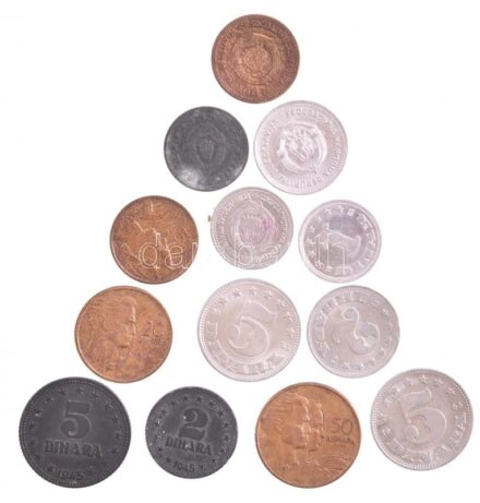 Jugoszlávia 1945-1963. 1D - 50D (13xklf) T:1-,2 patina, ph, karc Yugoslavia 1945-1963. 1 Dinar - 50 Dinar (13xdiff) C:AU,XF patina, edge error, scratches