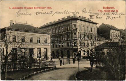 1910 Budapest VIII. A Művezetők Országos Szövetsége háza, B. Nagy Károly üzlete, bor- és sörcsarnok. A Művezetők Országos Szövetsége kiadása, Német utca 32. (fl)