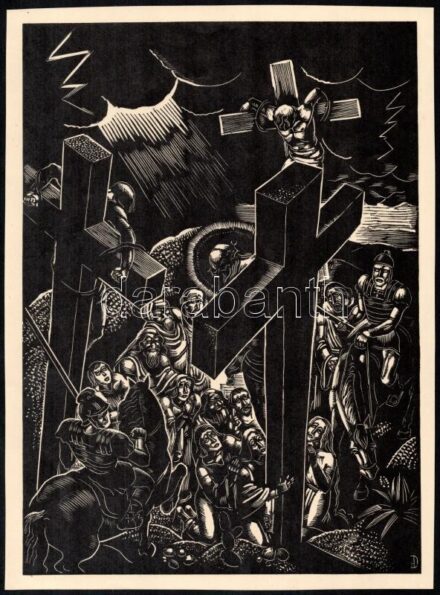 cca 1933 Dallos Hanna (1907-1944): 'És bocsásd meg a mi vétkeinket', fametszet, papír, jelzett a metszeten, 28,5x20,5 cm