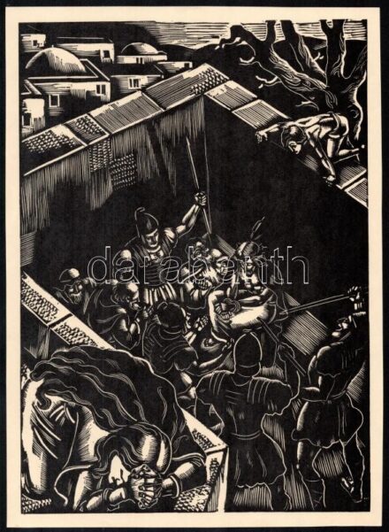 cca 1933 Dallos Hanna (1907-1944): 'Ámen', fametszet, papír, jelzett a metszeten, 28,5x20,5 cm