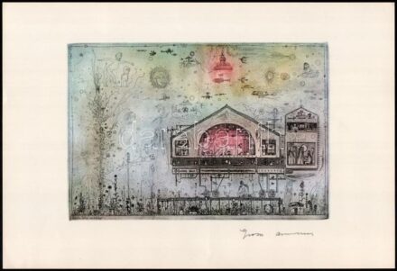 Gross Arnold (1929-2015): Kondor Béla emléklap. Ofszet nyomat, papír, jelzett, Corvina mappából, 19x27 cm