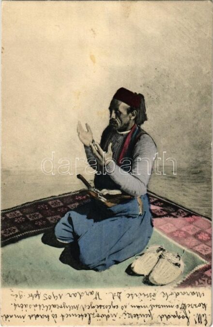 1905 Bosnian militant praying + 'K.und K. MILIT. POST BILEK'