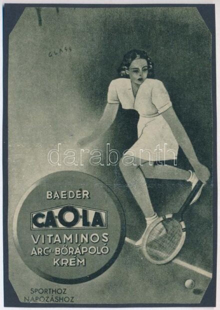 cca 1920-1940 'Baeder Caola vitaminos arc, bőrápoló krém', reklám nyomtatvány, papír kartonra kasírozva 15x10 cm