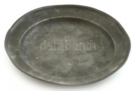 Antik ón tál, kopott, korának megfelelő állapotban, német terület, 18. század, jelzett, feloldatlan jegyekkel, d:30cm