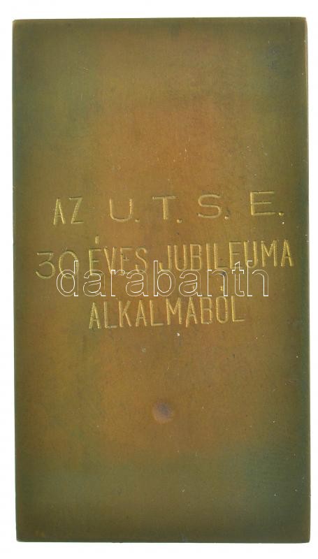 1938. 'Budapesti Labdarúgó Alszövetség' Br plakett zománcozott BLASZ-címer rátéttel, hátoldalán 'Az U.T.S.E. (Újpesti Törekvés SE) 30 éves jubileuma alkalmából' gravírozással, eredeti tokban (31x55mm) T:1- - Image 2