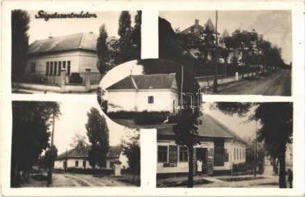 1942 Szigetszentmárton, utca, villa, üzlet, 'Sidol kakas paszta' és 'Hutter szarvas szappan' reklámplakátokkal. photo