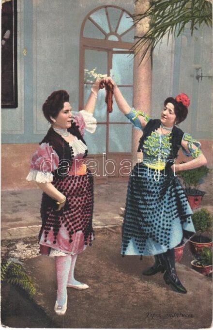 Tipos andaluces / Andalusian folklore, ladies in traditional costumes. Purger & Co. Photochromiekarte Nr. 9416. (EK)