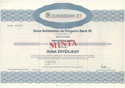 ~1990. 'Dunabank Rt. - Duna Befektetési és Forgalmi Bank Rt.' 'MINTA' értékjegy T:I
