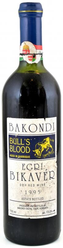 1995 Bakondi pincészet, Egri bikavér 750ml/13%Vol (Szakszerűen tárolt.) Sérült címke.