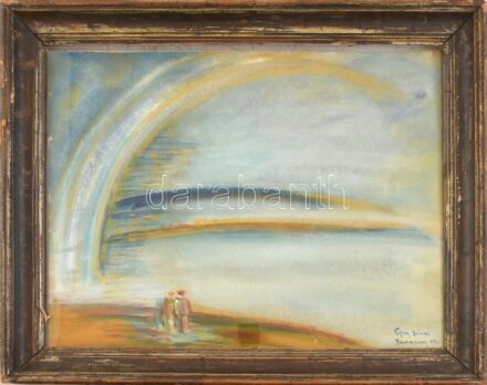 Egry József jelzéssel: Szivárvány. Vegyes technika, karton. Üvegezett, sérült fakeretben. 40×50 cm