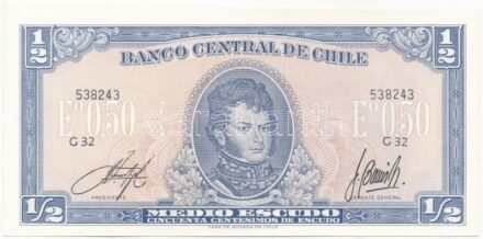 Chile 1962-1975. 1/2E ferdén vágott T:I Chile 1962-1975. 1/2 Escudo cut obliquely C:UNC Krause P#134A