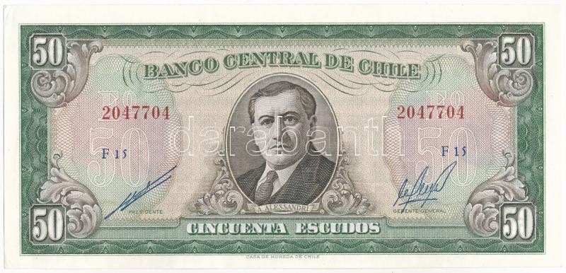 Chile 1962-1975. 50E T:I-,II Chile 1962-1975. 50 Escudos C:AU,XF Krause P#140