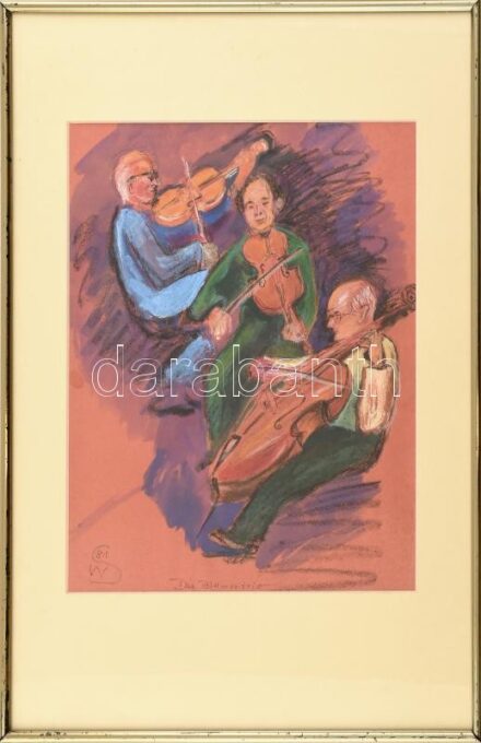 W. Schade jelzéssel: Zenekar. Vegyes technika, papír. Üvegezett keretben. 38×30,5 cm