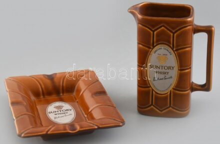 Japán hamutál és szódás kancsó, kerámia, Suntory Whisky márka feliratával, hibátlan, jelzett, 21x16cm, m:17cm