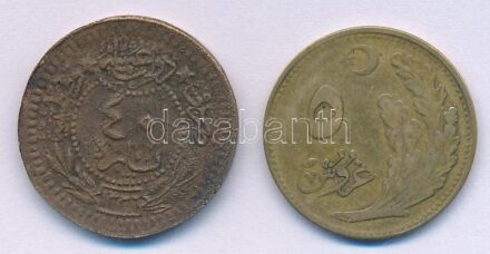 Oszmán Birodalom 1921. (1336/4) 40p Cu + Törökország 1923. (1341) 5k Al-Br T:2-,3 Ottoman Empire 1921. (1336/4) 40 Para Cu + Turkey 1923. (1341) 5 Kurus Al-Br C:VF,F