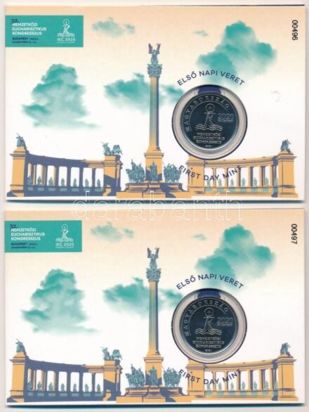 2021. 50Ft Cu-Ni '52. Nemzetközi Eucharisztikus Kongresszus' elsőnapi veret számozott emléklapon (2x) sorszámkövetők, alacsony sorszám '00496-00497' T:1
