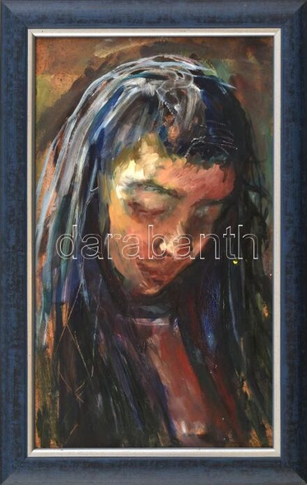 Csiszér Ágnes (?-): Klárika. Olaj, farost, kissé sérült, jelzett a hátoldalán címkén, fakeretben, 33,5×21 cm