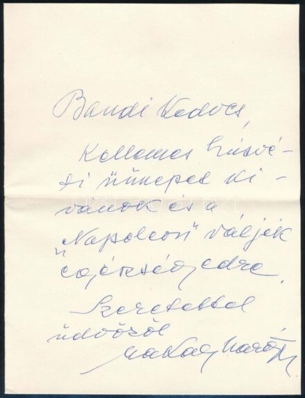 cca 1975 Makay Margit (1891-1989) színésznő saját kézzel írt levele Marton Endre rendezőnek jókívánságokkal