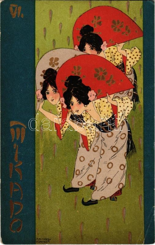 Mikado VI. Asian style Art Nouveau litho s: Raphael Kirchner (EB)