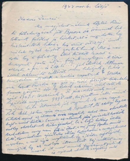 1944 Novemberi levél egy fronton levő katonának, melyben apja leírja a fegyverszüneti kezdeményezést, a németek budavári megszállását és a nyilasok hatalomba segítését annak érdekében, hogy a német csapatok időt nyerjenek,