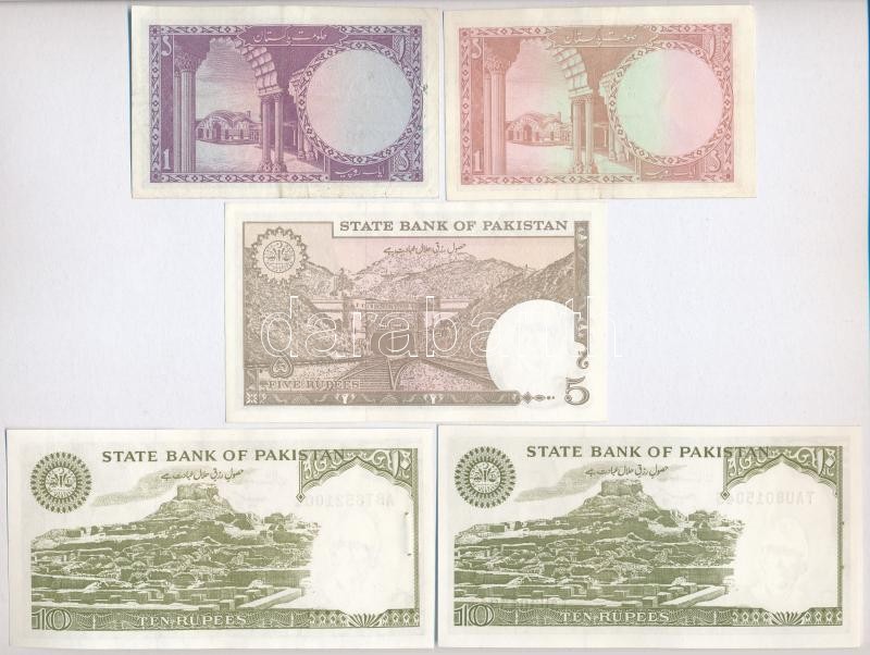 Pakisztán ~1964-~1982. 1R-10R (5db) T:I--III tűlyukak Pakistan ~1964-~1982. 1 Rupee - 10 Rupees (5pcs) C:AU-F pin holes - Image 2